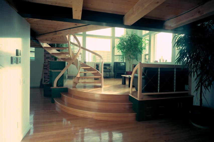 Open staircase with neutral finishes